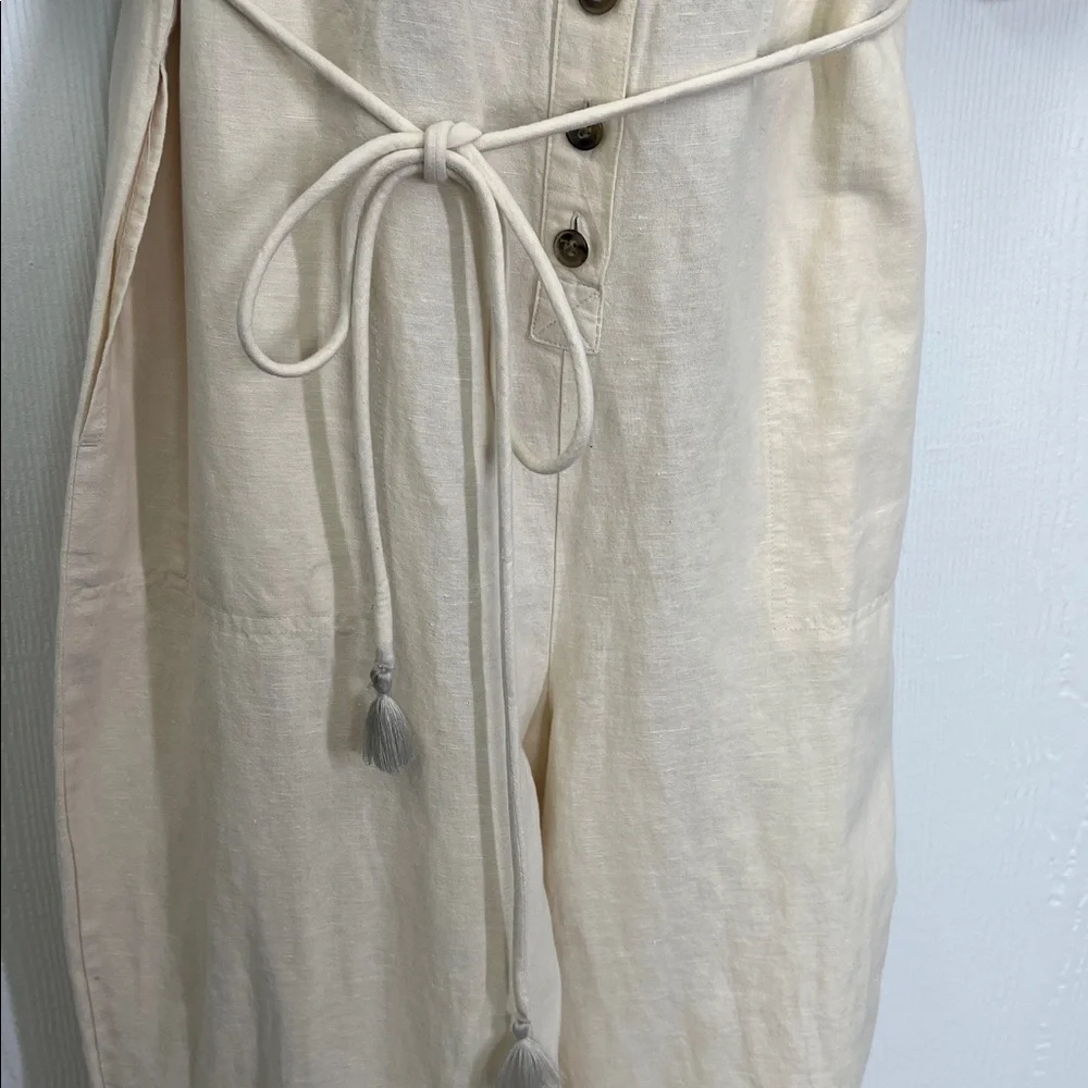 Madewell - Linen Blend Button Down Ivory Puff Short Sleeve Jumpsuit Size XL